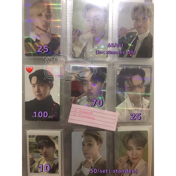 Photocard Jimin, Jhope, Jin (,Pc Dilan,, Pc Samsung latin, Pc Deco Kit, Pc Festa)