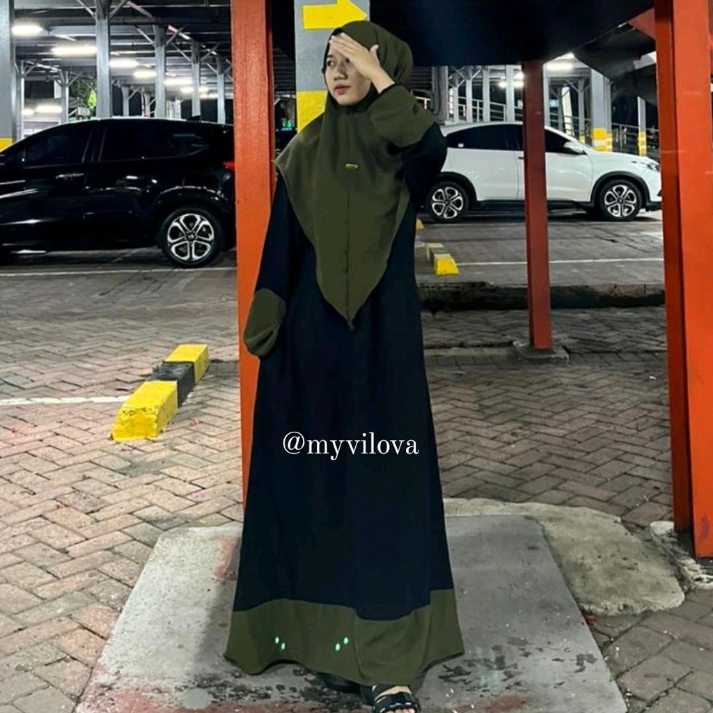 Abaya Marinka Set Khimar Syari Terbaru Abaya Dress Lebaran Bahan Crinkle Airflow Premium Fashion Muslim Wanita Gamis Abaya Kekinian Bisa COD