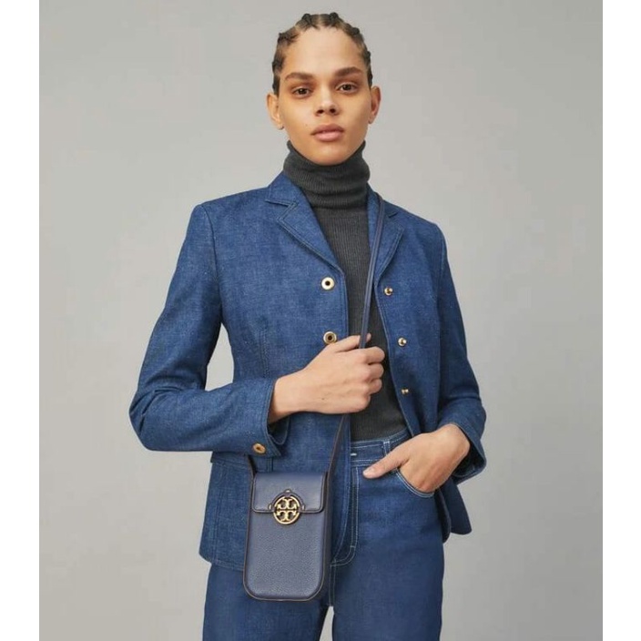 TB Miller leather phone crossbody blue stone