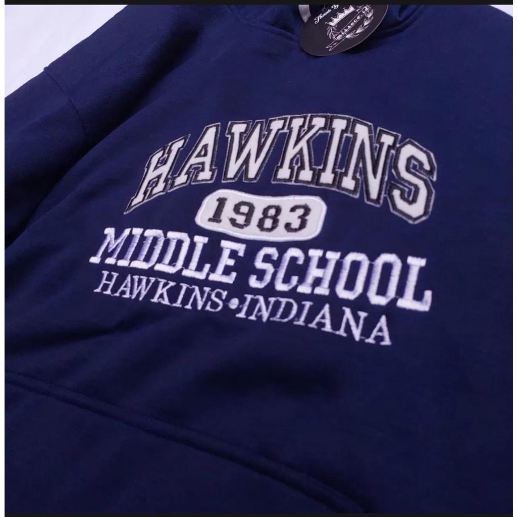 Jaket Sweater Hoodie HAWKINS Middle School 1983 embroid Logo Bordir Premium - Jaket Hoodie Pria Terbaru Sweater Wanita Aesthetic logo bordir Bahan Tebal Gramasi 280