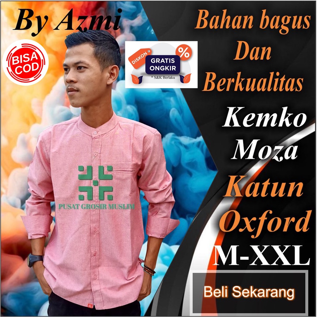 Baju Moza Kemko Tangan Panjang Pink Kemeja Koko by Moza Bahan Oxford High Premium Quality