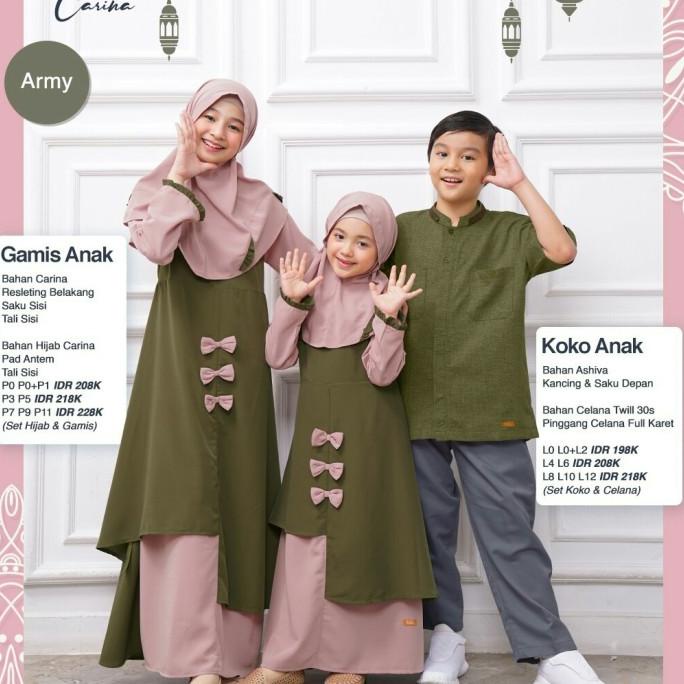 Gamis Anak Nibras Carina Warna Army Setelan Hijab Couple Baju Lebaran
