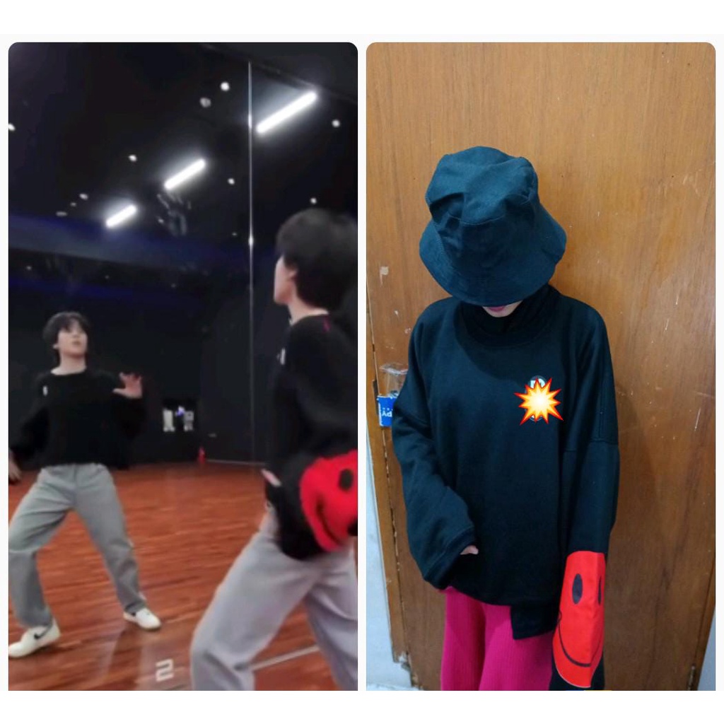Sweater basic JM Crop Smile Red Lengan besar