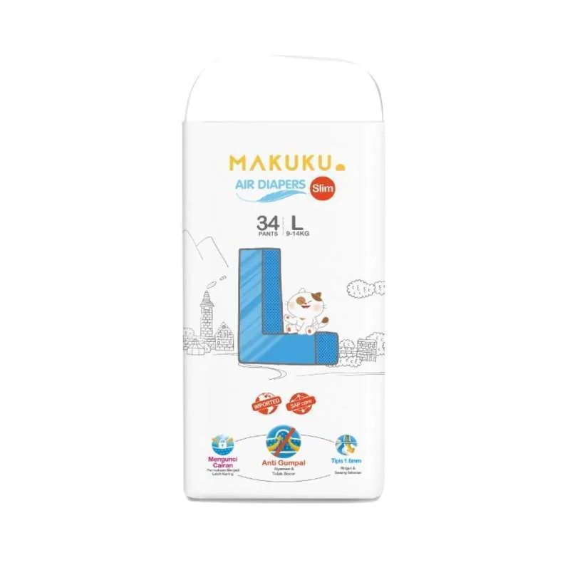 MAKUKU Air Diapers Slim PANTS (Celana) L 34 L34 / Popok Pampers Bayi Slim Pants