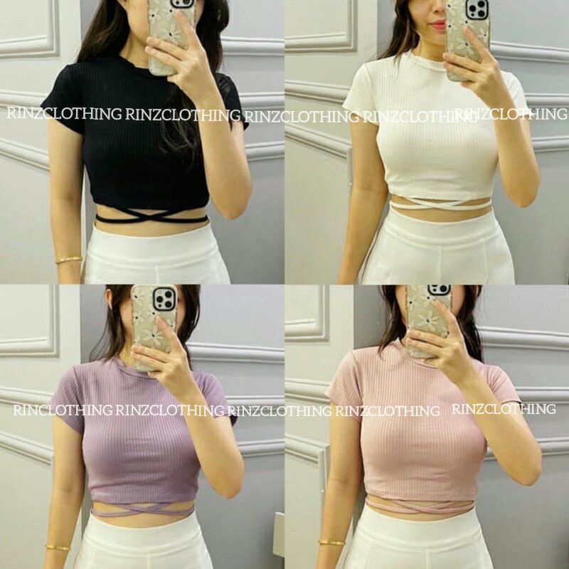 CROP TOP RIB WANITA / KAOS CROP TALI SILANG