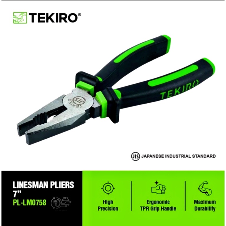 TEKIRO Tang Kombinasi 7'inch Tang Lancip Tang Potong 6 inch Gagang Karet (N-R)