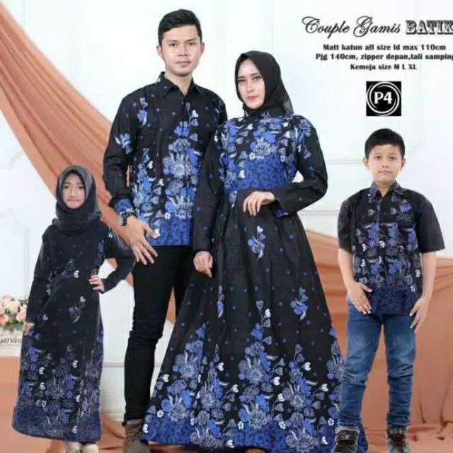 Saroja (023) Couple Keluarga Batik Gamis Batik Katun Premium Motif Sakura Biru