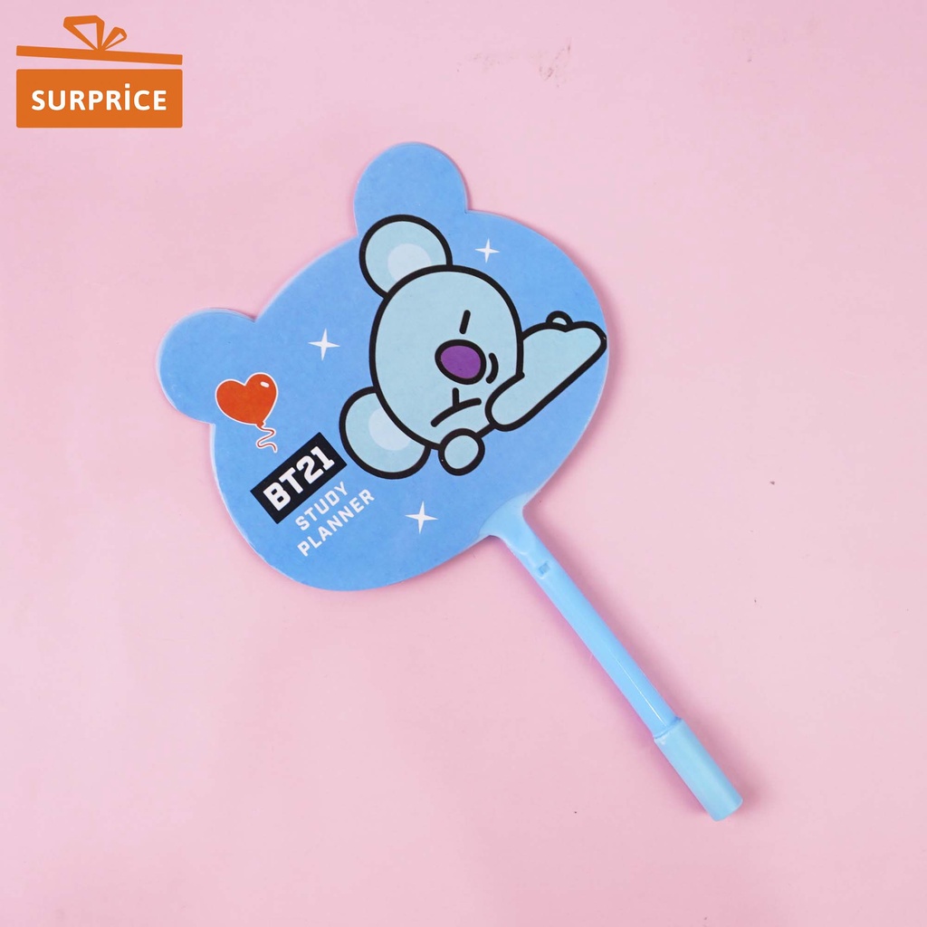 KOYA BLUE Grosir Mainan Pulpen Kipas BT21 bolpoint BTS Pulpen BTS Cute Hand Fan Pen Pulpen karakter