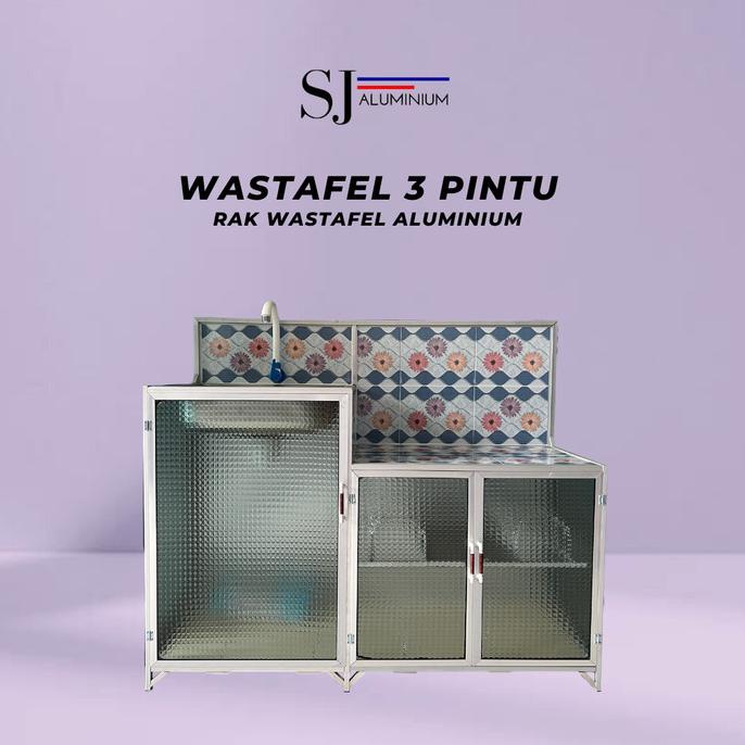 Lemari Rak Piring Aluminium Kaca Meja Cuci Dapur - Wastafel 3 Pintu Store_Liree