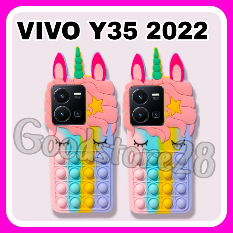 VIVO Y35 2022 Case Pop It Unicorn Kuda Poni Rainbow Lembut Tebal Terbaru