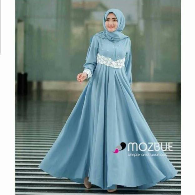 MURAH Gamis Dress Kondangan Maxi Polos Jumbo Busui PALOMA Warna Biru Laut