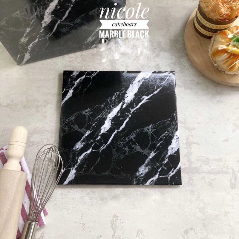 Tatakan kue Tart Kotak Marble Black Alas Bolu Marmer Hitam Cake Board