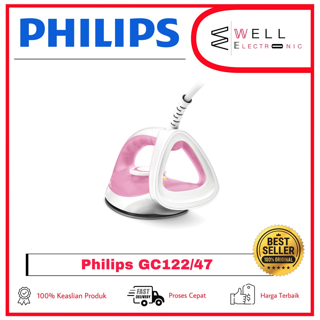 SETRIKA PHILIPS CLASSIC DRY IRON GC 122 PINK GC122/47 - GARANSI RESMI 2 TAHUN
