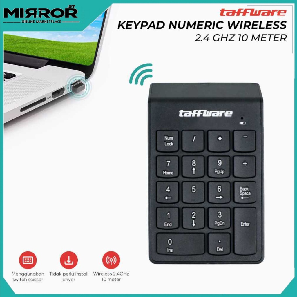 Keypad Numeric Wirelles USB Keypad - TAFFWARE- Keypad Angka (Hitam)