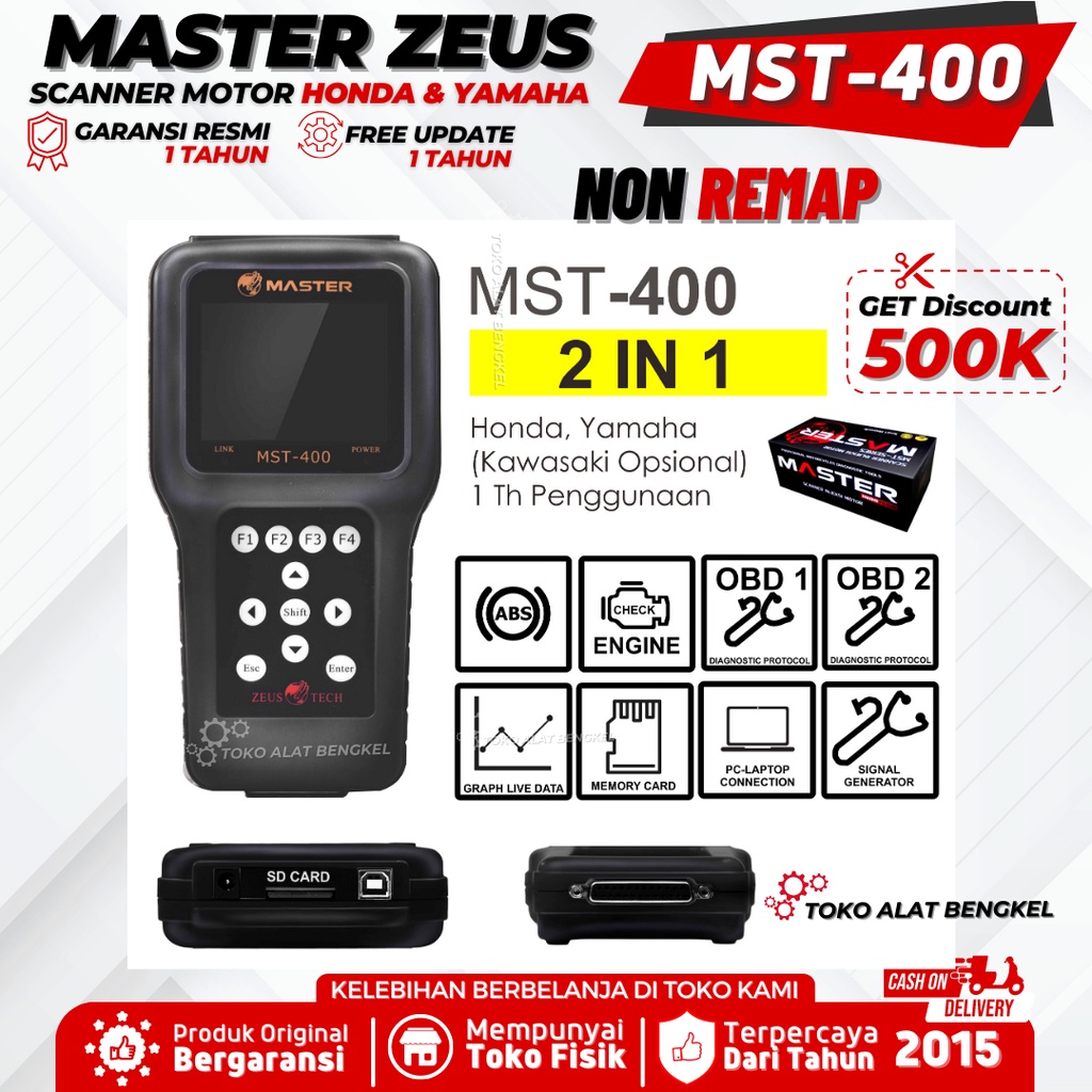 Scanner Motor Injeksi ZEUS MST-400 HONDA YAMAHA Plus Remap & Non Remap Diagnostic Tool Euro5 OBD2 Di
