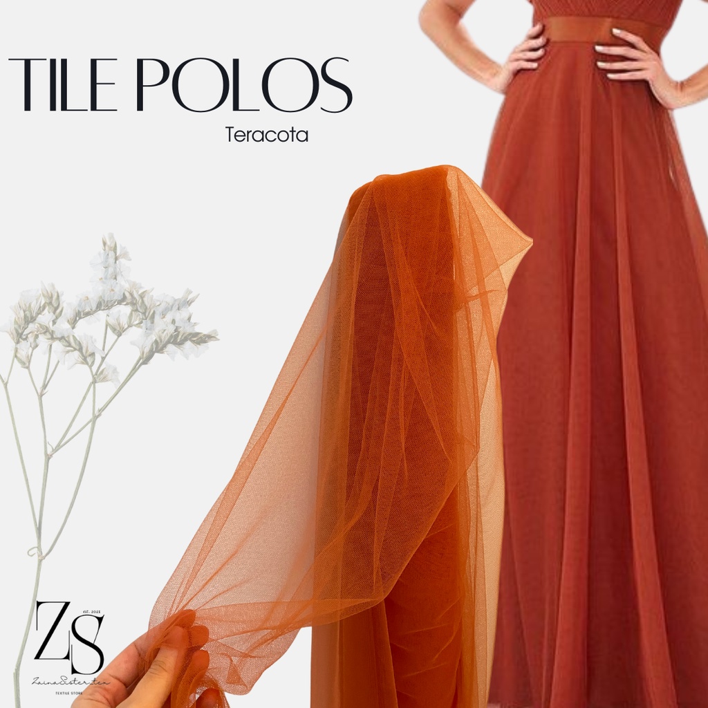 Kain Tile Tulle Halus Polos Soft Tulle Halus Lemas Premium Warna Teracota Bata