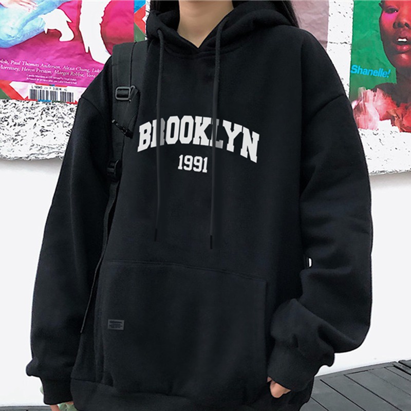 Parisdivarious Sweater Hoodie Jemper Brooklyn Bahan Fleece Size S - XXL (Pria &amp; Wanita)