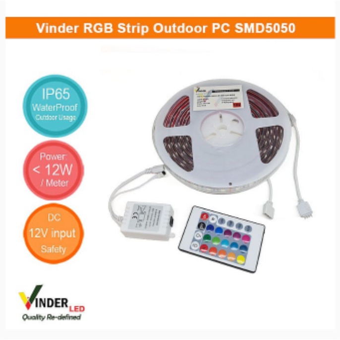 Vinder LED Strip RGB Outdoor 12V 12 Volt DC SMD5050 SMD 5050 Waterproof Red Green Blue