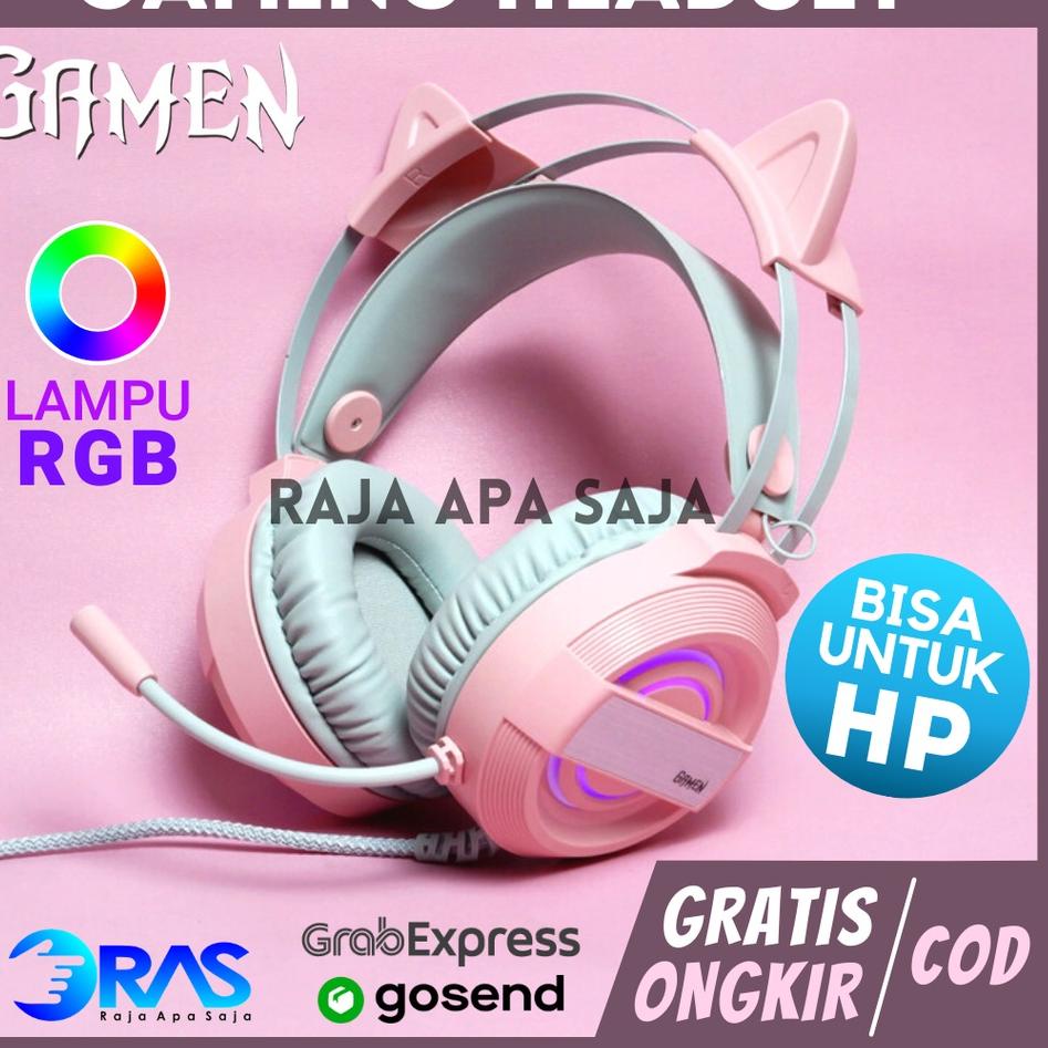 Terlaku.HEADSET GAMING RGB PINK Kucing - Headphones Hedset Henset Anak Perempuan Cewe Cewek Warna Pi