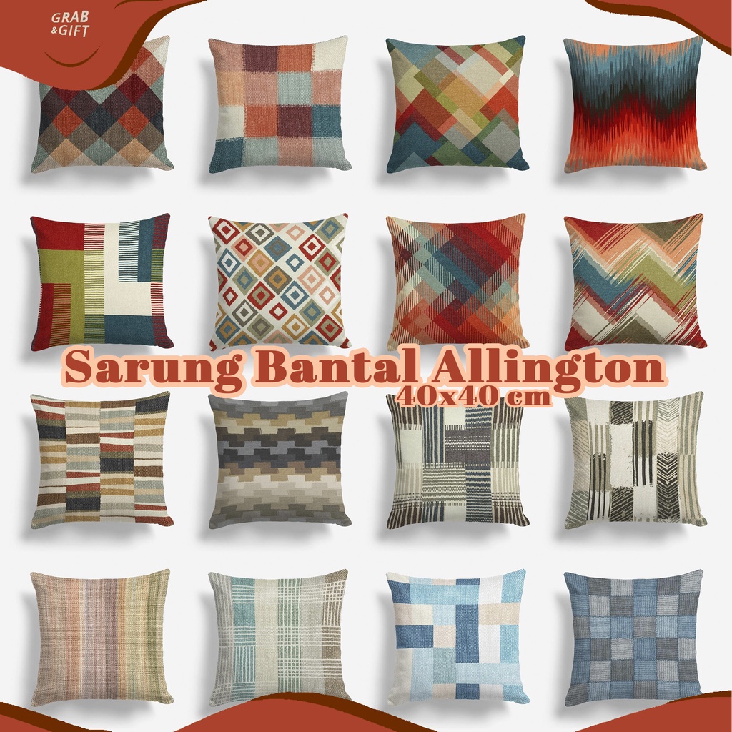 SARUNG Bantal Sofa Print 40X40 cm Motif Allington Patchwork Canvas Print Pillow Cushion Grabandgift