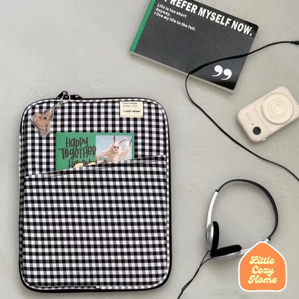 Plaid Tablet Laptop Sleeve 11 13 14 Inch / Tas Laptop Sarung Pouch Cover Komputer Leptop Multifungsi / Macbook Air 13in 15in Anti Shock Waterproof Anti Gores Padding Case Sleeve Mac Book