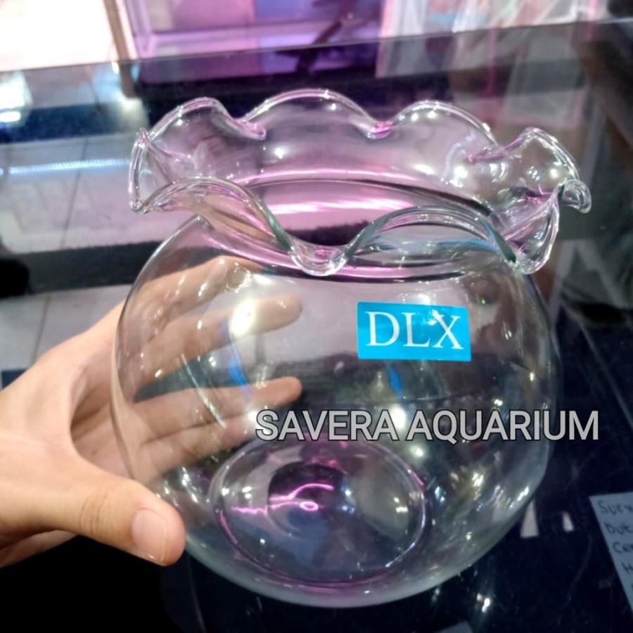 (GOJEK) AQUARIUM BULAT 1,5L - TOPLES KACA BUNGA - DLX SHELLA - AQUARIUM CUPANG