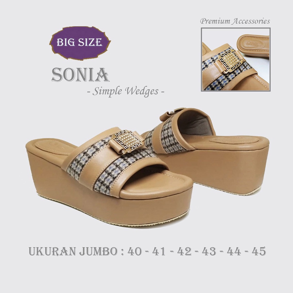 SONIA X ZAGIB | Sandal Wanita Cream Big Size Wedges Casual Simple Ukuran Besar Jumbo 40-45