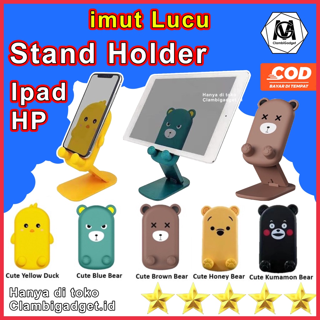 Dudukan HP Ipad Tablet Stand Holder Hp iPhone Imut Lucu Animal Karakter Kucing Cat Beruang Bear Bebe