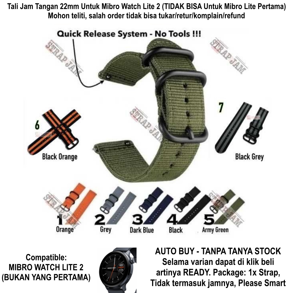 STT Nylon Strap Mibro Watch Lite 2 - Tali Jam Tangan 22mm Kanvas Nilon