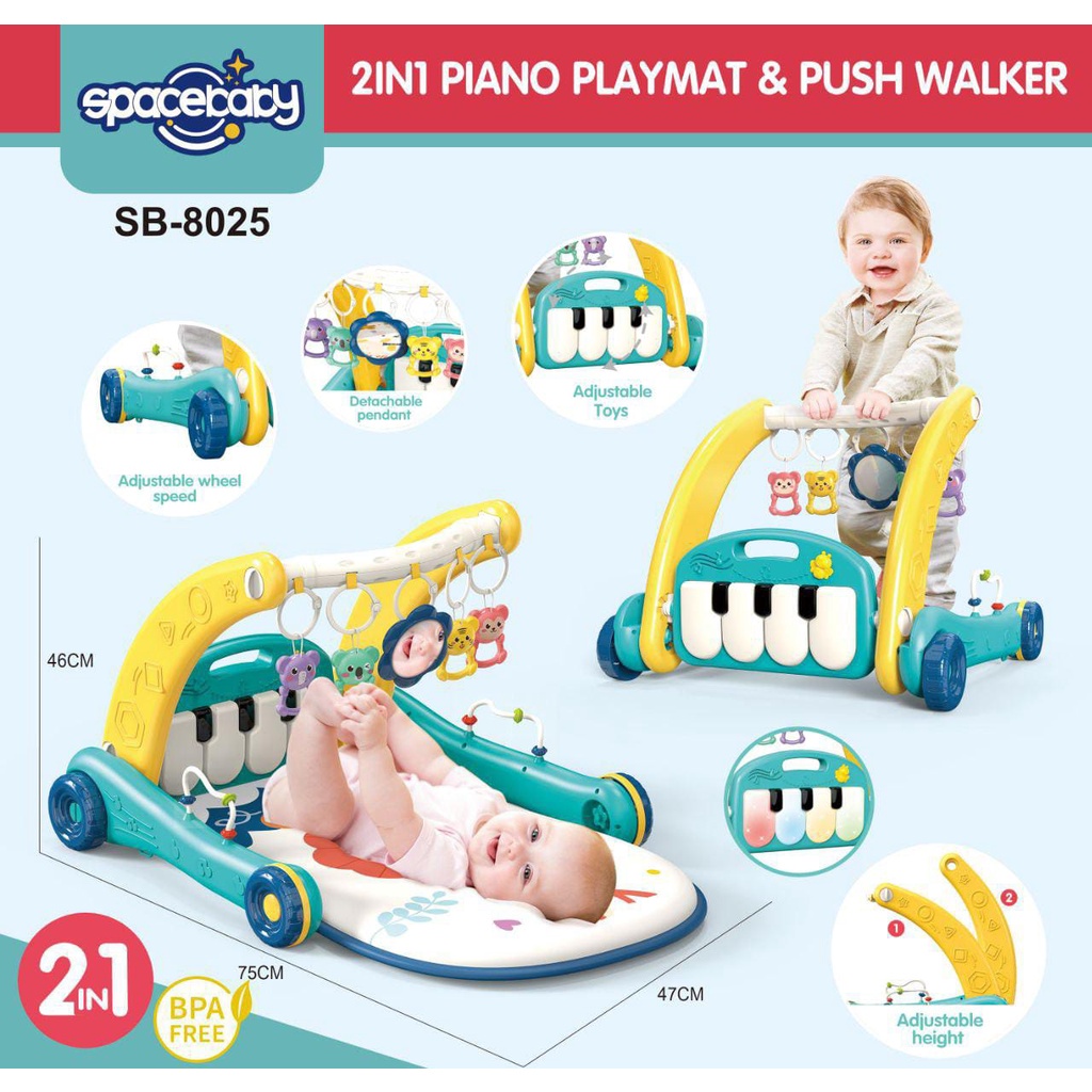 SPACEBABY PIANO PLAYGYM &amp; PUSH WALKER SB - 8025 2IN1 Space Baby playmat