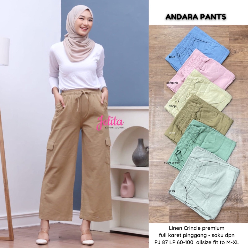 ANDARA / 5.7 / BAHAN LINEN CRINCLE PREMIUM / CELANA KULOT WANITA / FIT M-XL / MARITZA