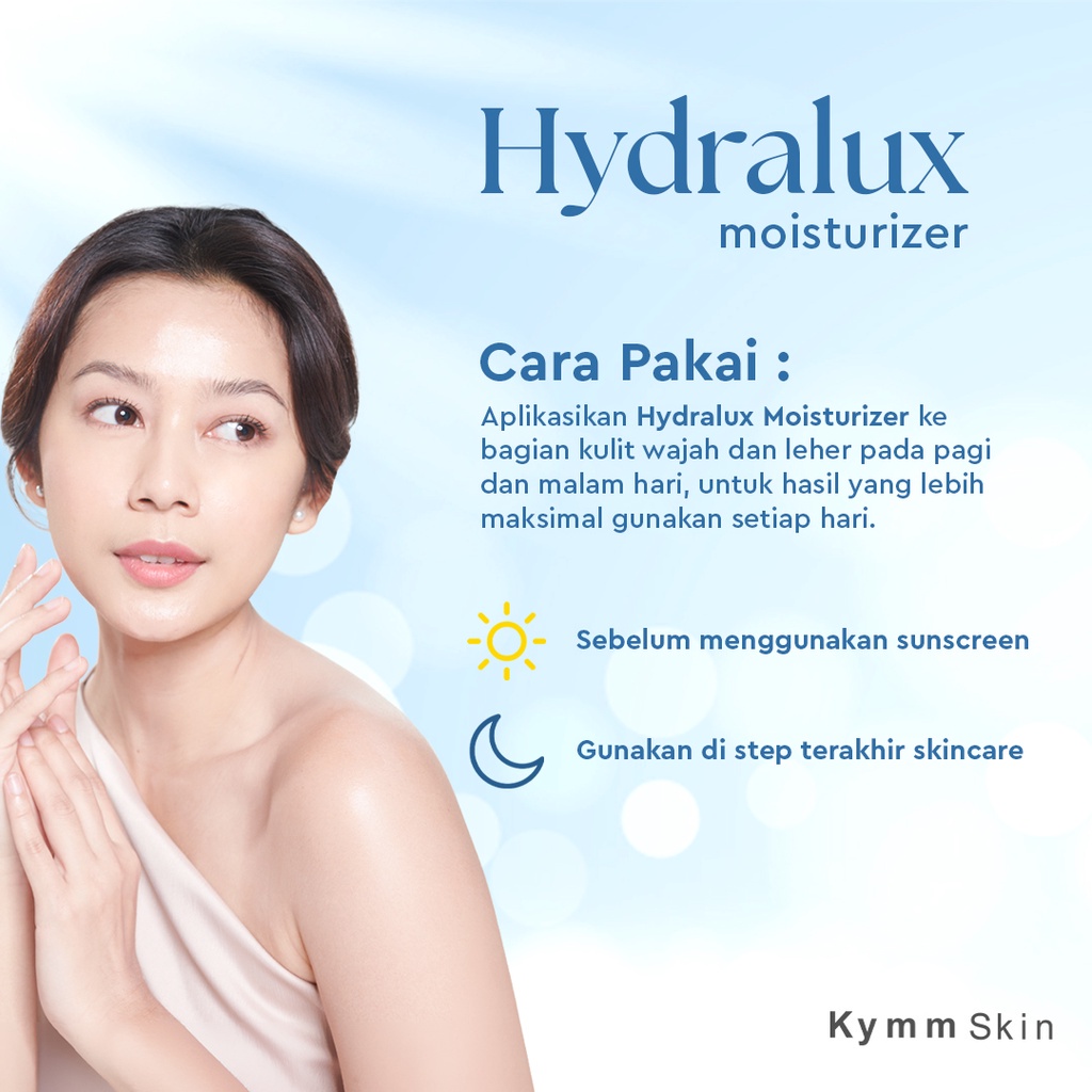 HYDRALUX MOISTURIZER BY KYMMSKIN 30GR MOISTURIZER PELEMBAB WAJAH HYDRALUX KYMMSKIN ORIGINAL MURAH