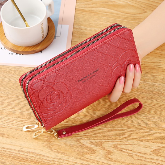 dompet wanita Az Corak Mawar Polos Model Kasual Zipper Merah M0L1 terbaru excluesiv model baru origi