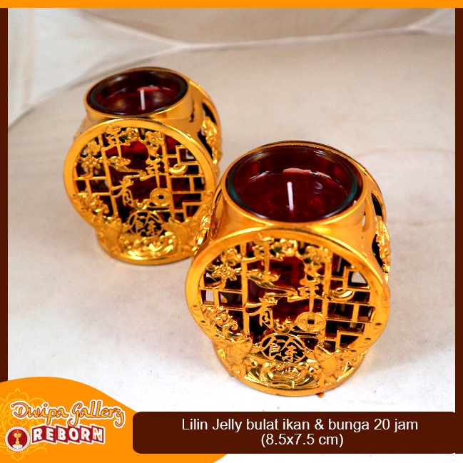 Lilin Jelly Gelas Merah Puja Sembahyang 20 Jam Ikan &amp; Bunga Bulat