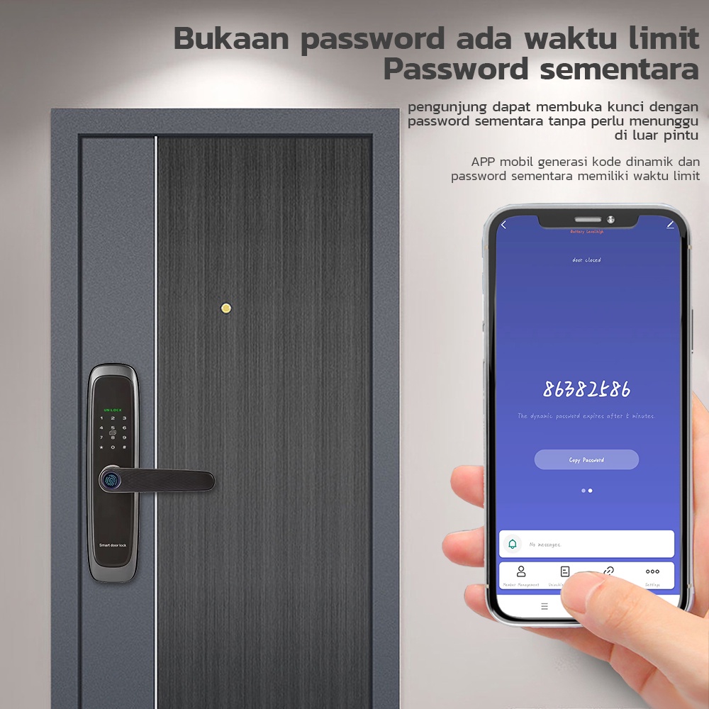 Kadonio kunci pintu sidik jari kunci pintar kunci pintu digital IC Card Smart Lock Sliding Door with Handle Kontrol App kunci pintu digital