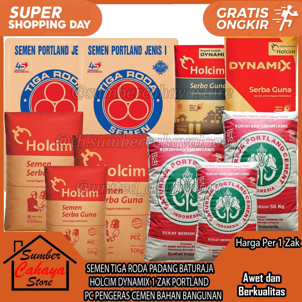 [Instant] SEMEN TIGA RODA PADANG BATURAJA HOLCIM DYNAMIX 1 ZAK SAK KARUNGAN KARUNG PORTLAND CEMENT P