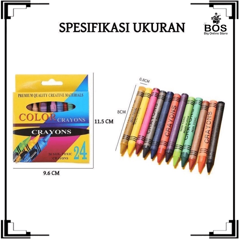 BOS CRAYONS SET 24 COLOR / ART SET / PENSIL KRAYON ANAK SEKOLAH 24 WARNA