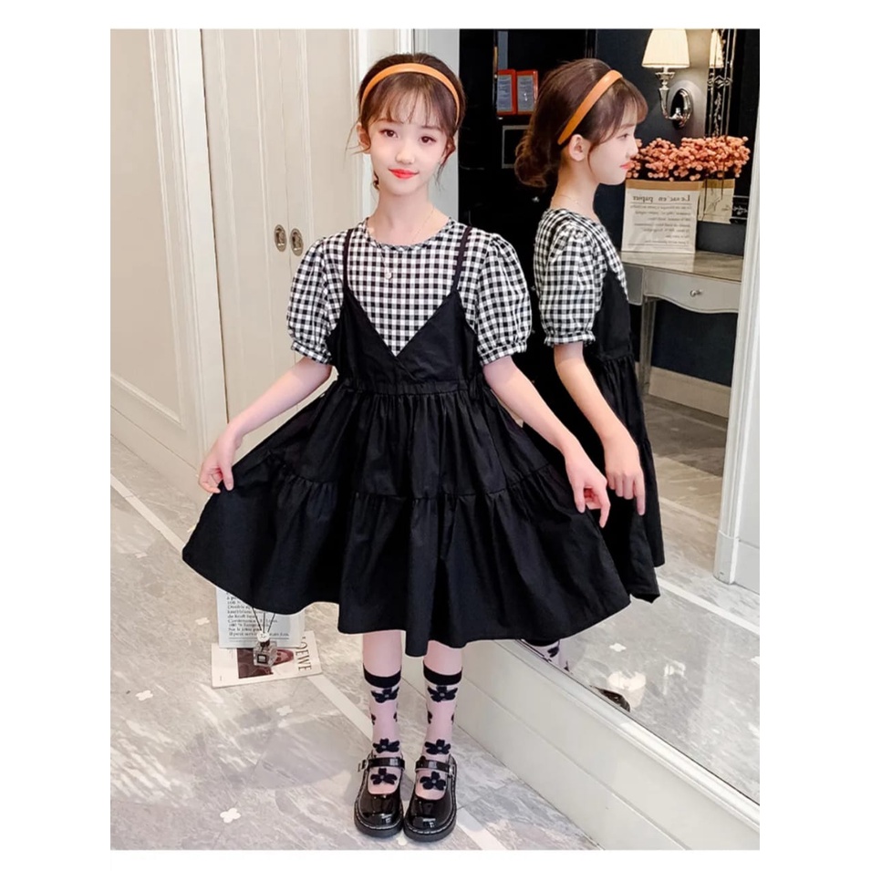 dress kids rorosa / 2in1 combi inner / inner kotak katun / dress balotelly / terbaru / bisa lepas pasang / cod