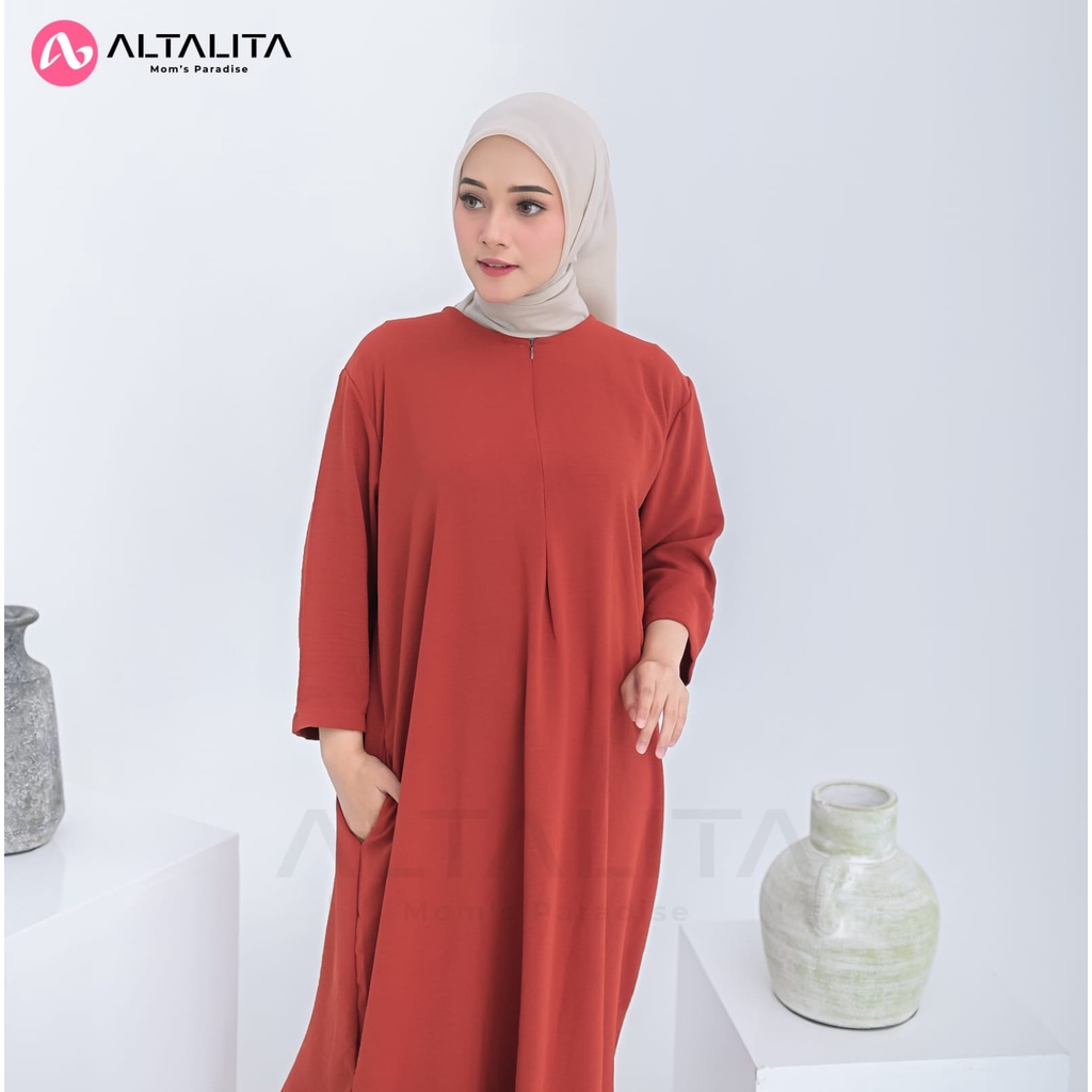 Altalita - Daster Gamis Kekinian Cringcle Airflow Polos Busui Panjang Lengan 3/4 Jumbo Semata Kaki