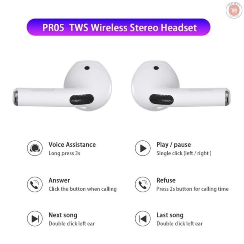 Earphone Pro5 TWS Airdods Nirkabel Bluetooth, Headphone Earbud InPods