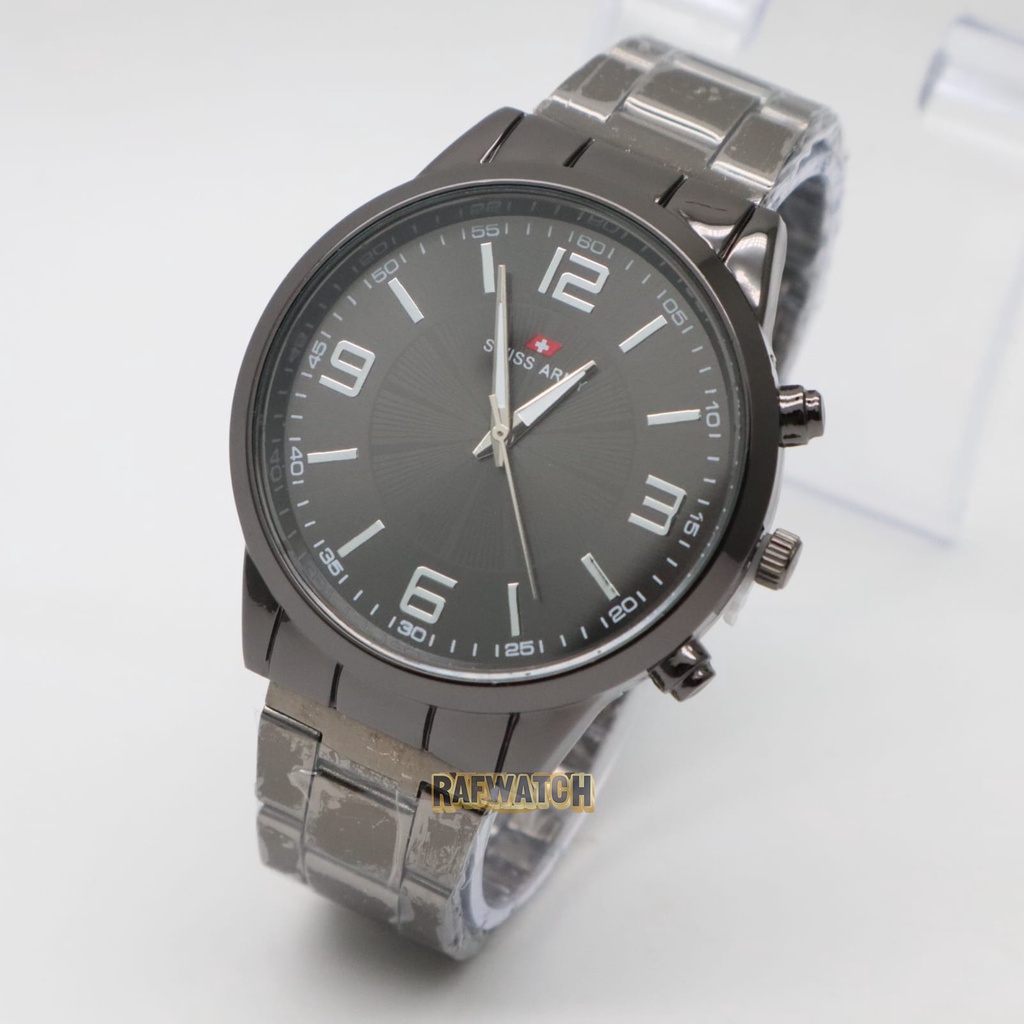 Jam Tangan Pasangan Pria Wanita Analog Casual Rantai Stainless Silver Hitam RPA12