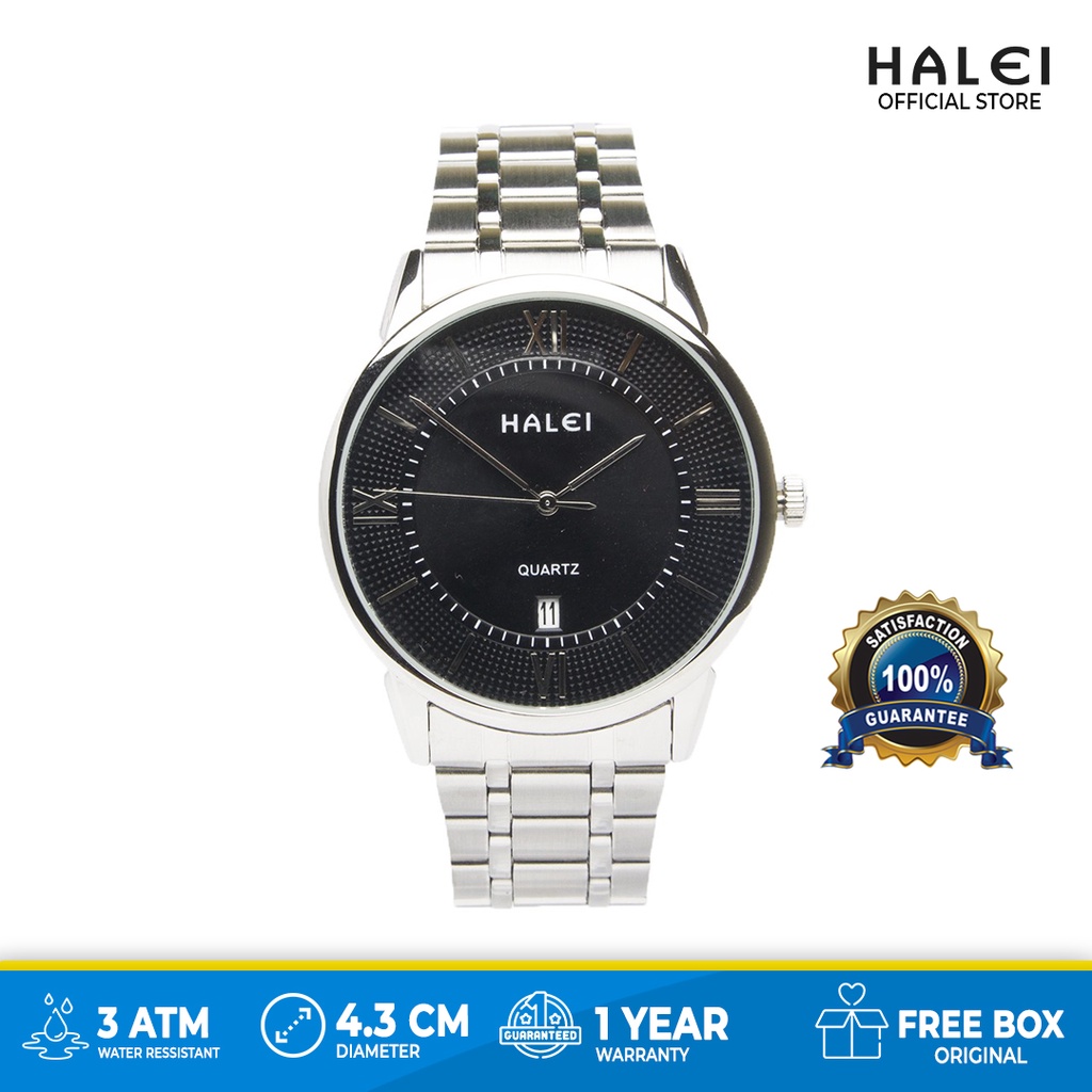 Halei Jam Tangan Pria Analog Kasual Formal Haleiwatch 566 M Silver Stainless Anti Karat Garansi Water Resist Original