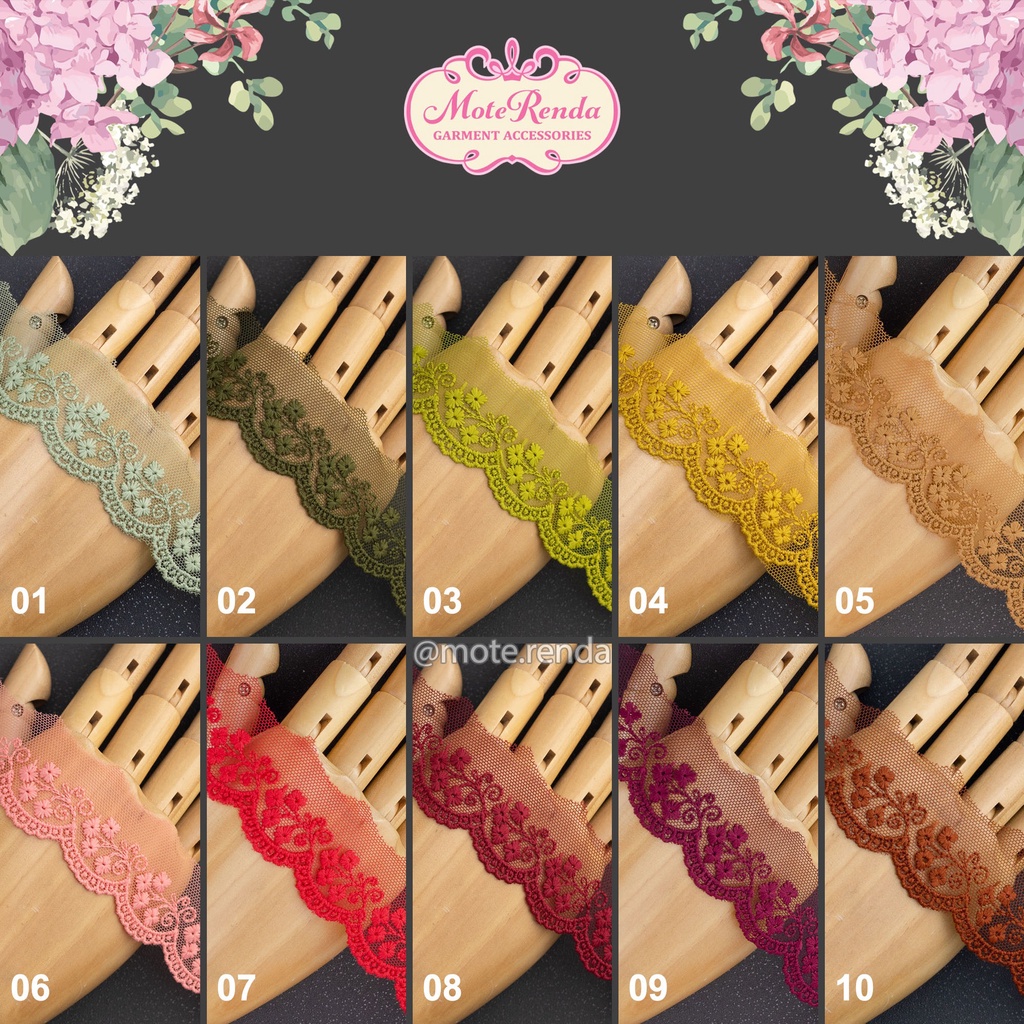 Renda tile/tulle, lebar 2.5cm (harga per 50cm) kode 5TMA2501