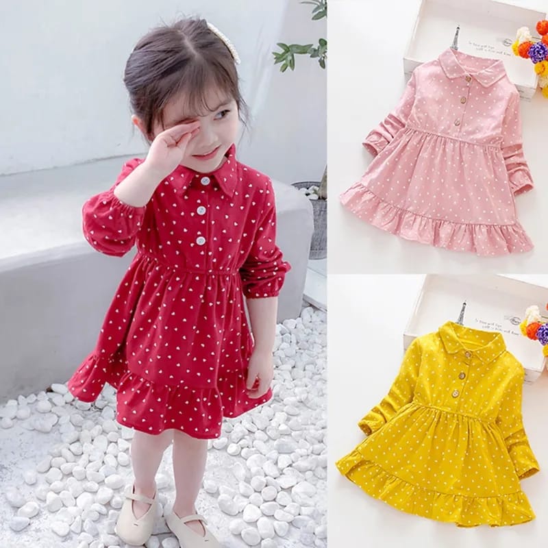 (LOLI-JKT) BD-408 DRESS ANAK CEWEK MODEL DOTLOVE BAGUS SIZE M-5XL