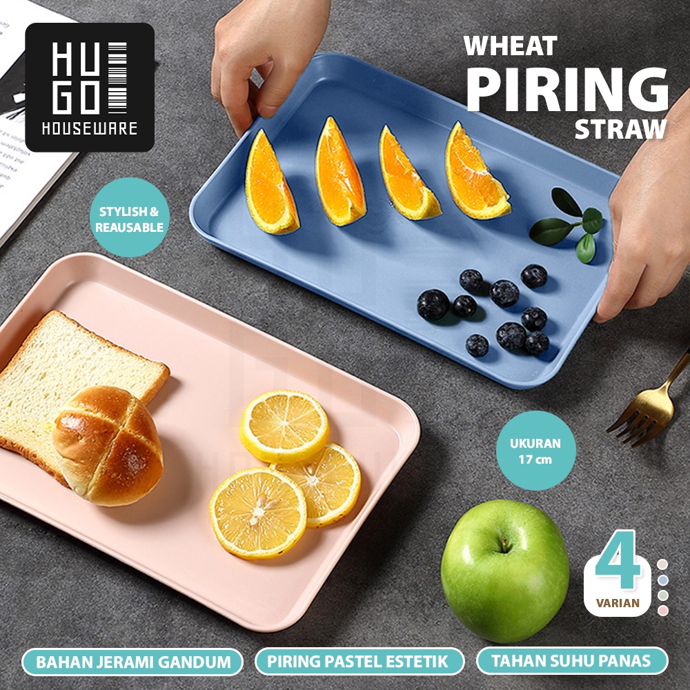 HUGO Piring Persegi Panjang Wheat Straw Piring Sushi Cemilan Piring Plastik Jerami Serbaguna Tahan Panas Microwaveable