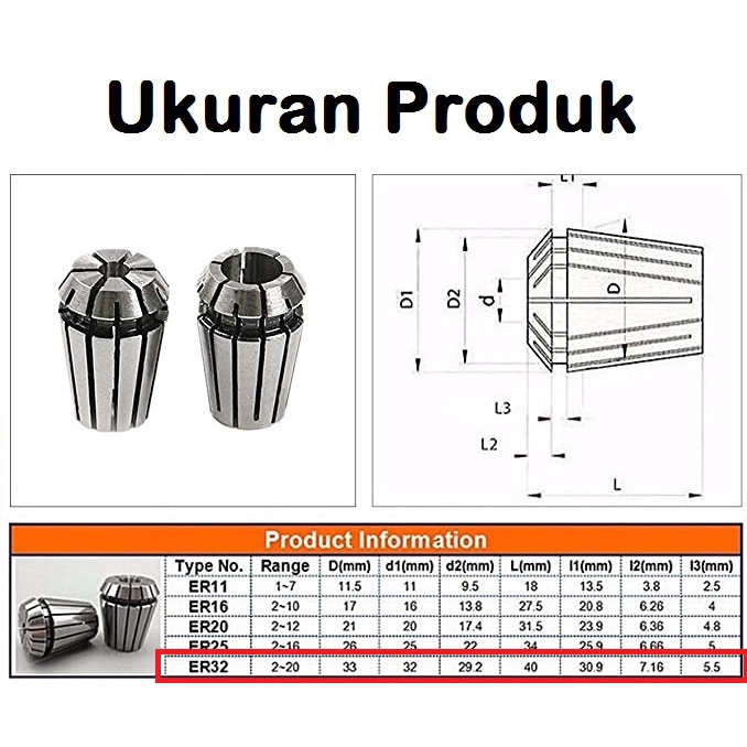 [HAEBOT] Collet ER32 ER 32 ER32A 3.17 4 5 6.35 8 10 12 14 16 Spindle CNC Router Kolet Bor Mini DC DIY