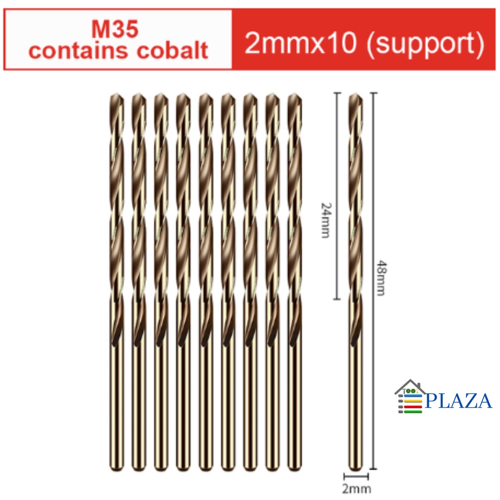 MATA BOR BESI HSS COBALT BAJA M35 KOBALT 2 MM ISI 10 PC HSS COBALT BAJA LURUS BESI