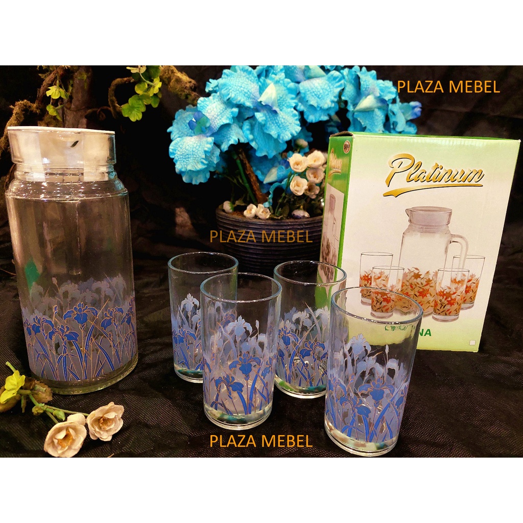 Drink Set Platinum ( 1 Pithcer Teko + 4 Tumblers Gelas Kaca Premium)