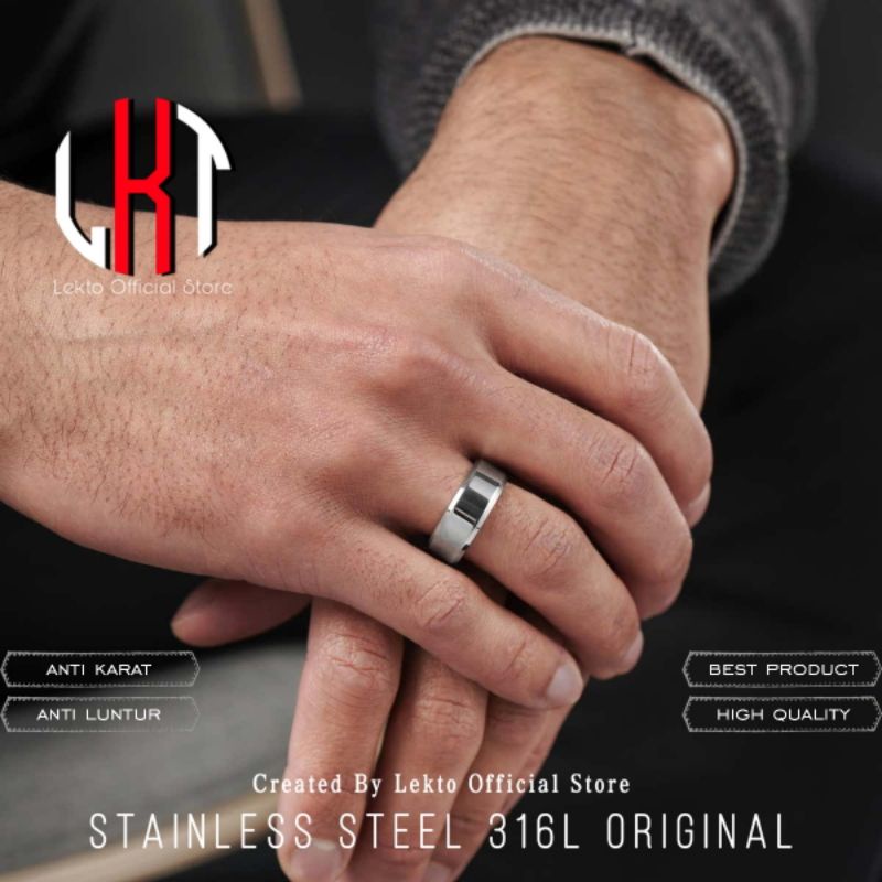 Cincin Titanium Anti Karat Silver Pria Wanita Asli Original Keren Cincin Polos Silver Pria Wanita Pe