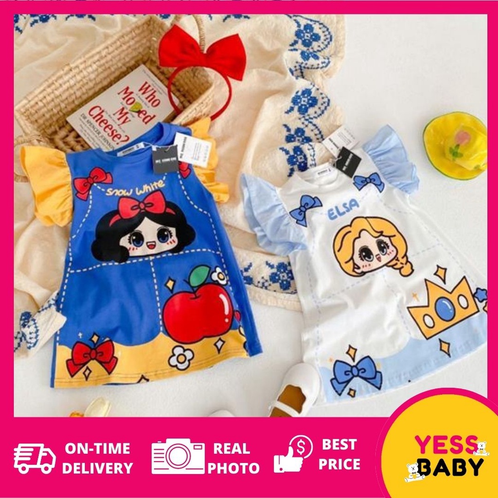 YESSBABY SIZE(90-140)Kaos COCO PRINCESS Dress Anak Perempuan Bayi Putri Kartun Anak Cewek Gaun Berusia 1-7 Tahun Kaos Snow White Frozen Elsa